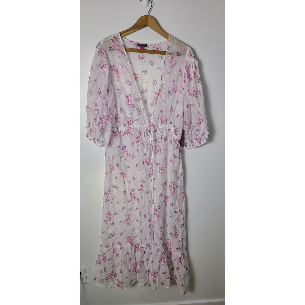 NWT! Vince‎ Camuto Med Garden Romance Floral Sheer Duster Cover Up Ivory Boho